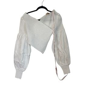 Choosy Women’s Optic White Wrap Stretchy Smocked Long Sleeve Blouse Sz XL NWT